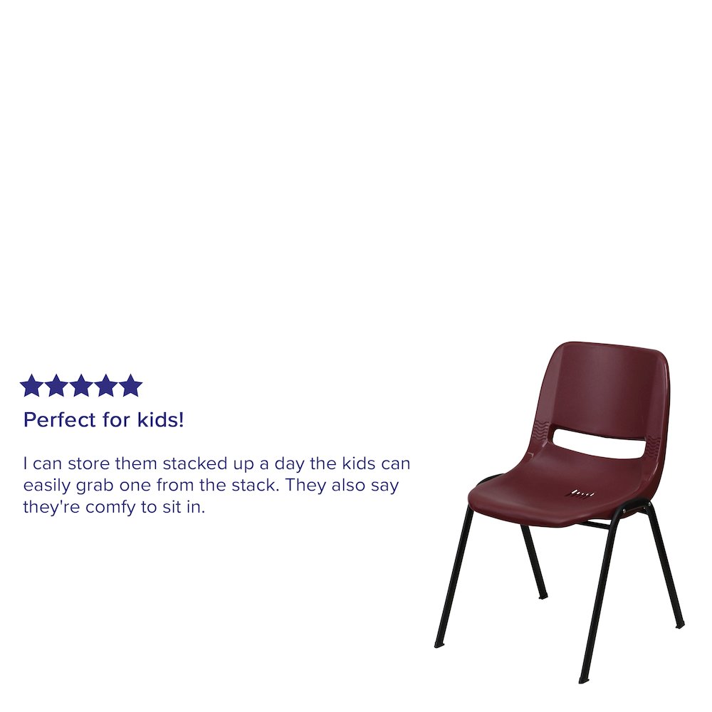 880 lb. Capacity Burgundy Ergonomic Shell Stack Chair with Black Frame