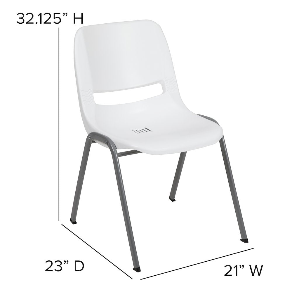 880 lb. Capacity White Ergonomic Shell Stack Chair with Gray Frame