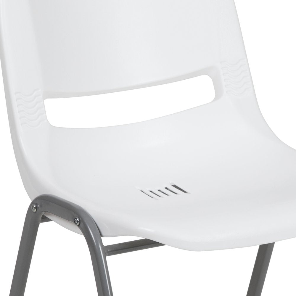 880 lb. Capacity White Ergonomic Shell Stack Chair with Gray Frame