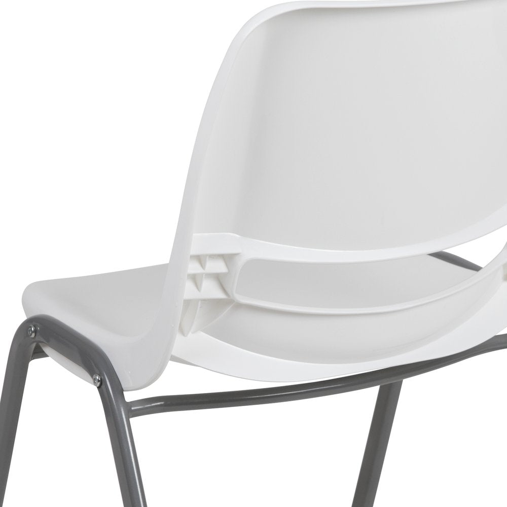 880 lb. Capacity White Ergonomic Shell Stack Chair with Gray Frame