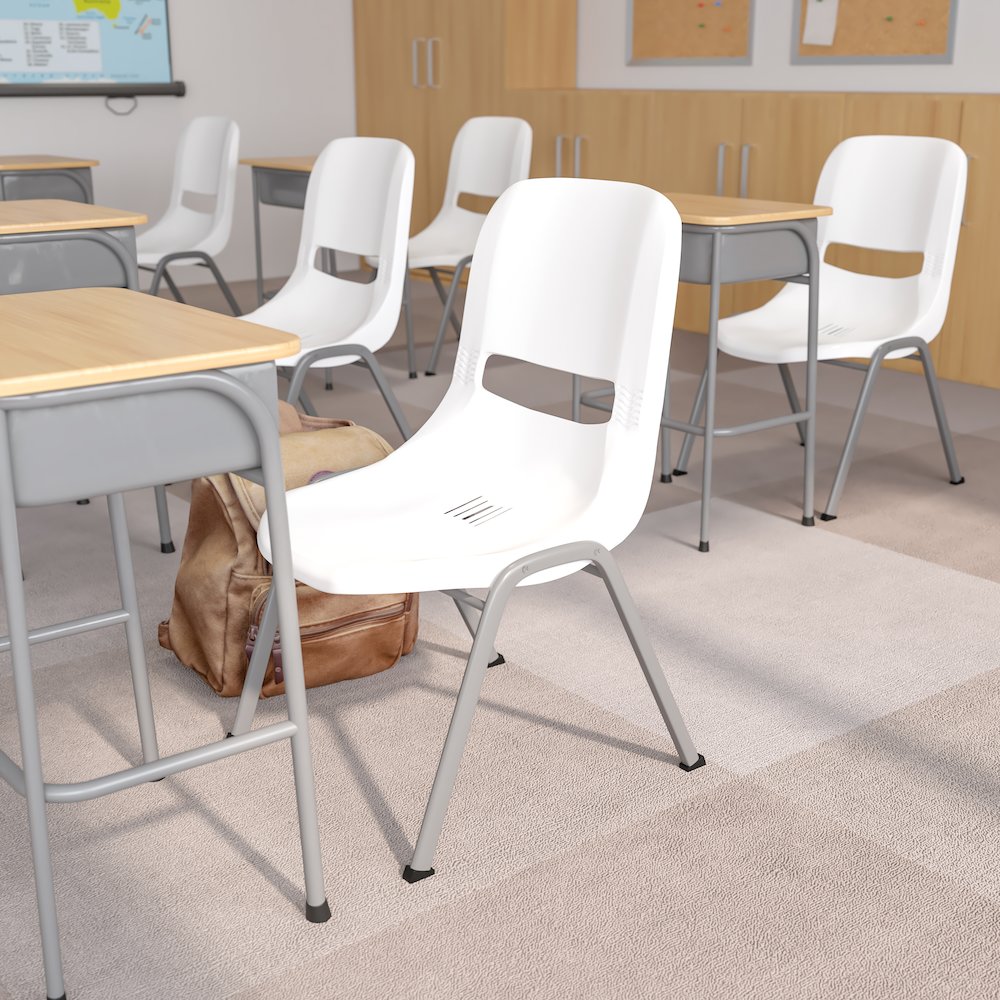 880 lb. Capacity White Ergonomic Shell Stack Chair with Gray Frame