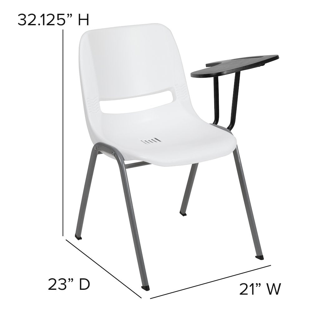 White Ergonomic Shell Chair with Left Handed Flip-Up Tablet Arm