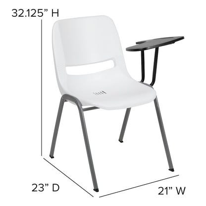 White Ergonomic Shell Chair with Left Handed Flip-Up Tablet Arm