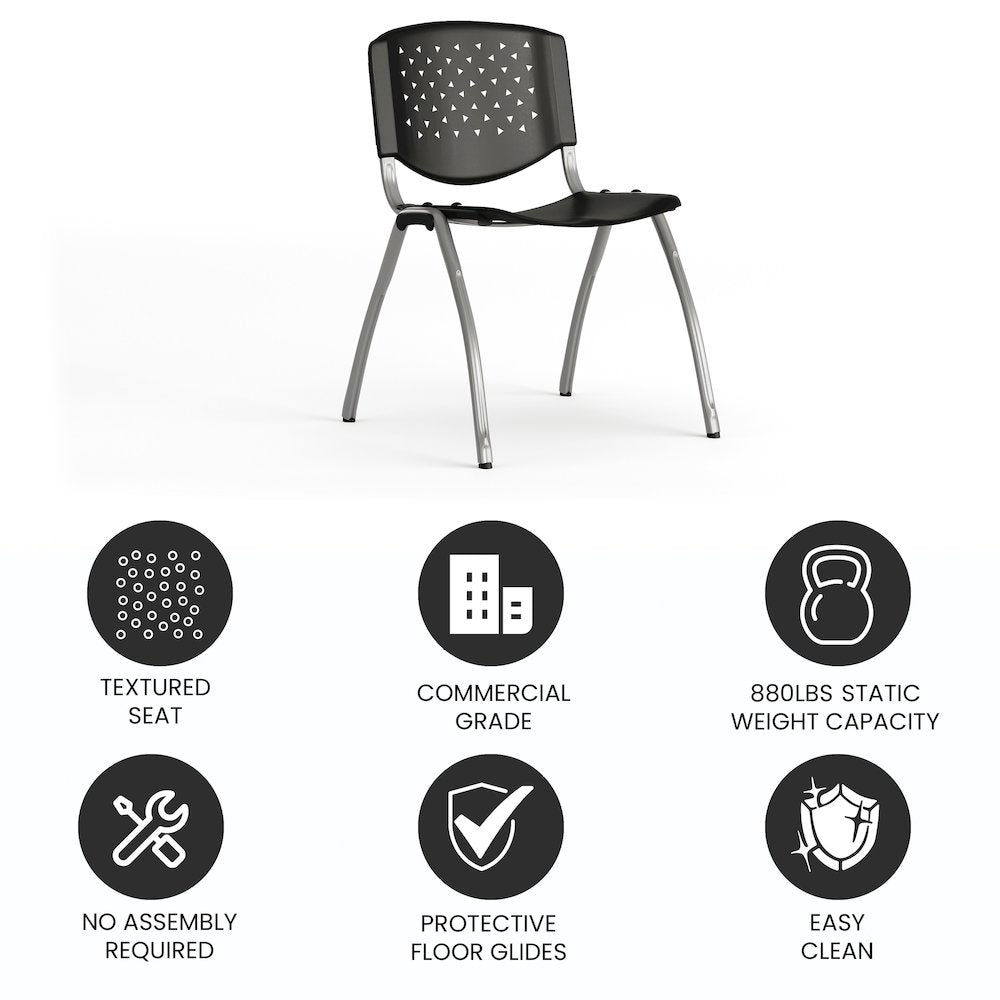 Black Plastic Stack Chair with Titanium Gray Powder Coated Frame
