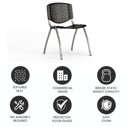 Black Plastic Stack Chair with Titanium Gray Powder Coated Frame