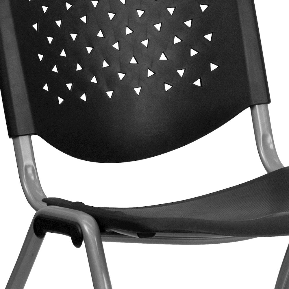 Black Plastic Stack Chair with Titanium Gray Powder Coated Frame