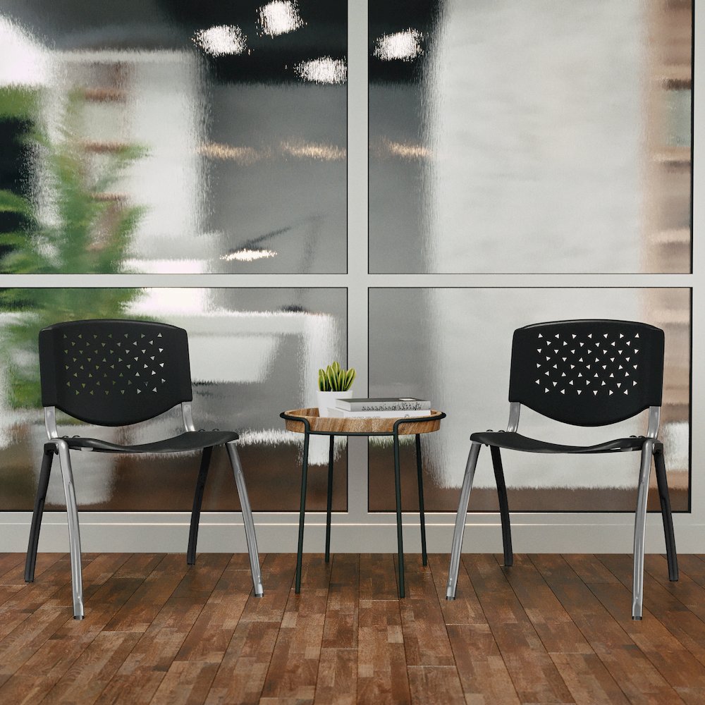 Black Plastic Stack Chair with Titanium Gray Powder Coated Frame