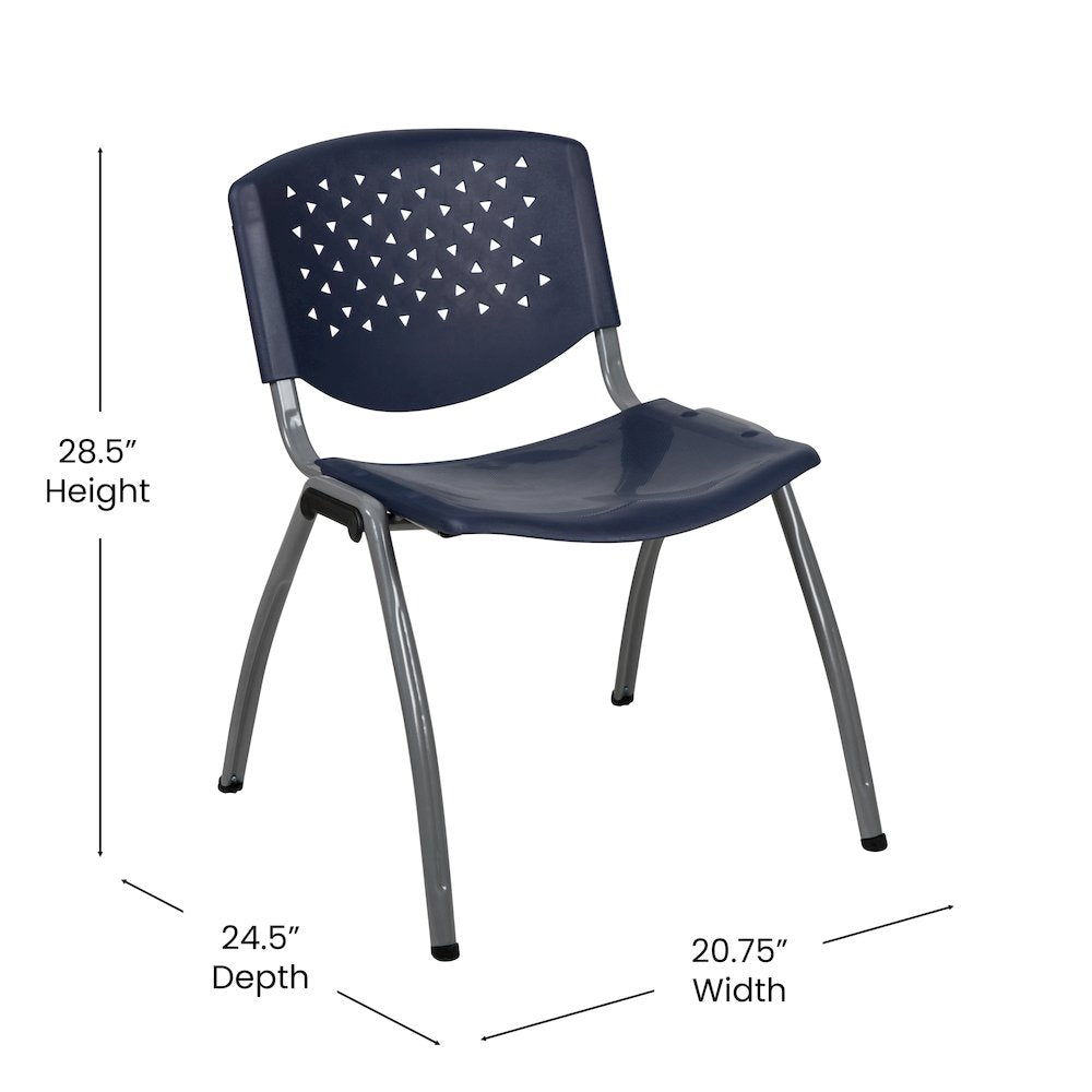 HERCULES Series 880 lb. Capacity Navy Plastic Stack Chair with Titanium Gray Powder Coated Frame