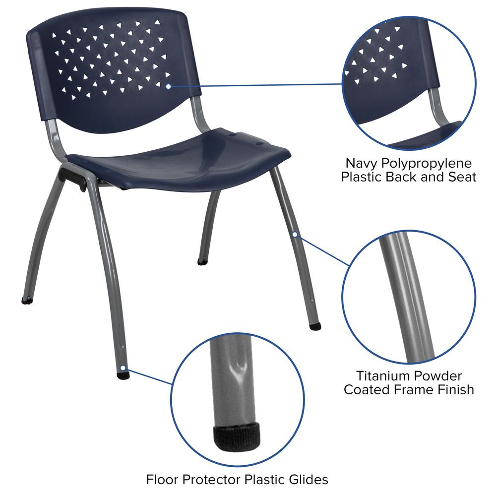 HERCULES Series 880 lb. Capacity Navy Plastic Stack Chair with Titanium Gray Powder Coated Frame