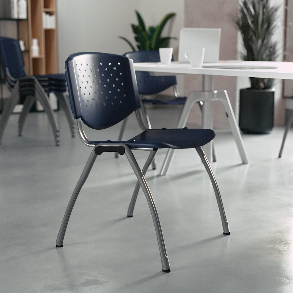 HERCULES Series 880 lb. Capacity Navy Plastic Stack Chair with Titanium Gray Powder Coated Frame