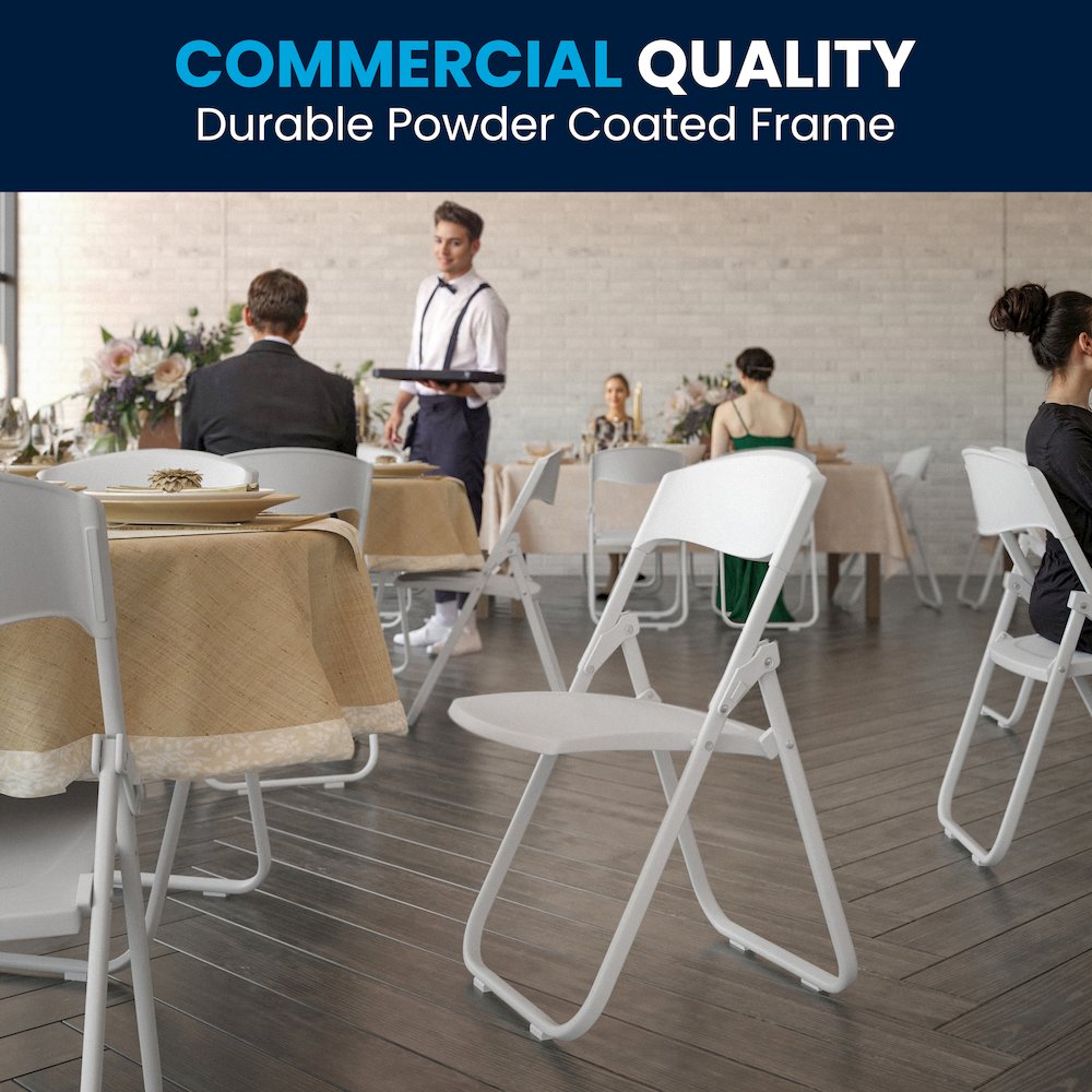 2 Pack 500 lb. Capacity Heavy Duty White Plastic Folding Chair