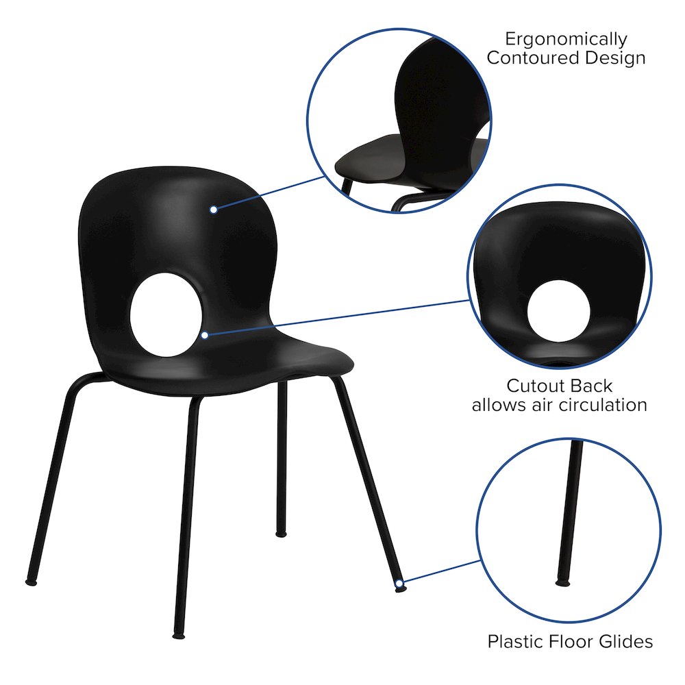 770 lb. Capacity Designer Black Plastic Stack Chair with Black Frame