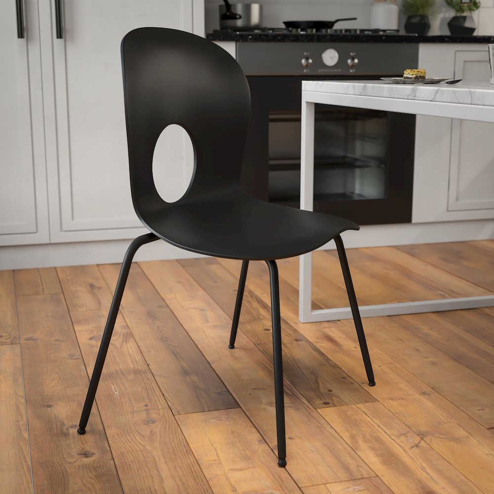 770 lb. Capacity Designer Black Plastic Stack Chair with Black Frame
