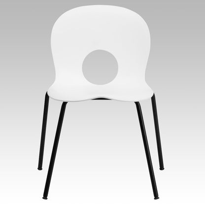 770 lb. Capacity Designer White Plastic Stack Chair with Black Frame