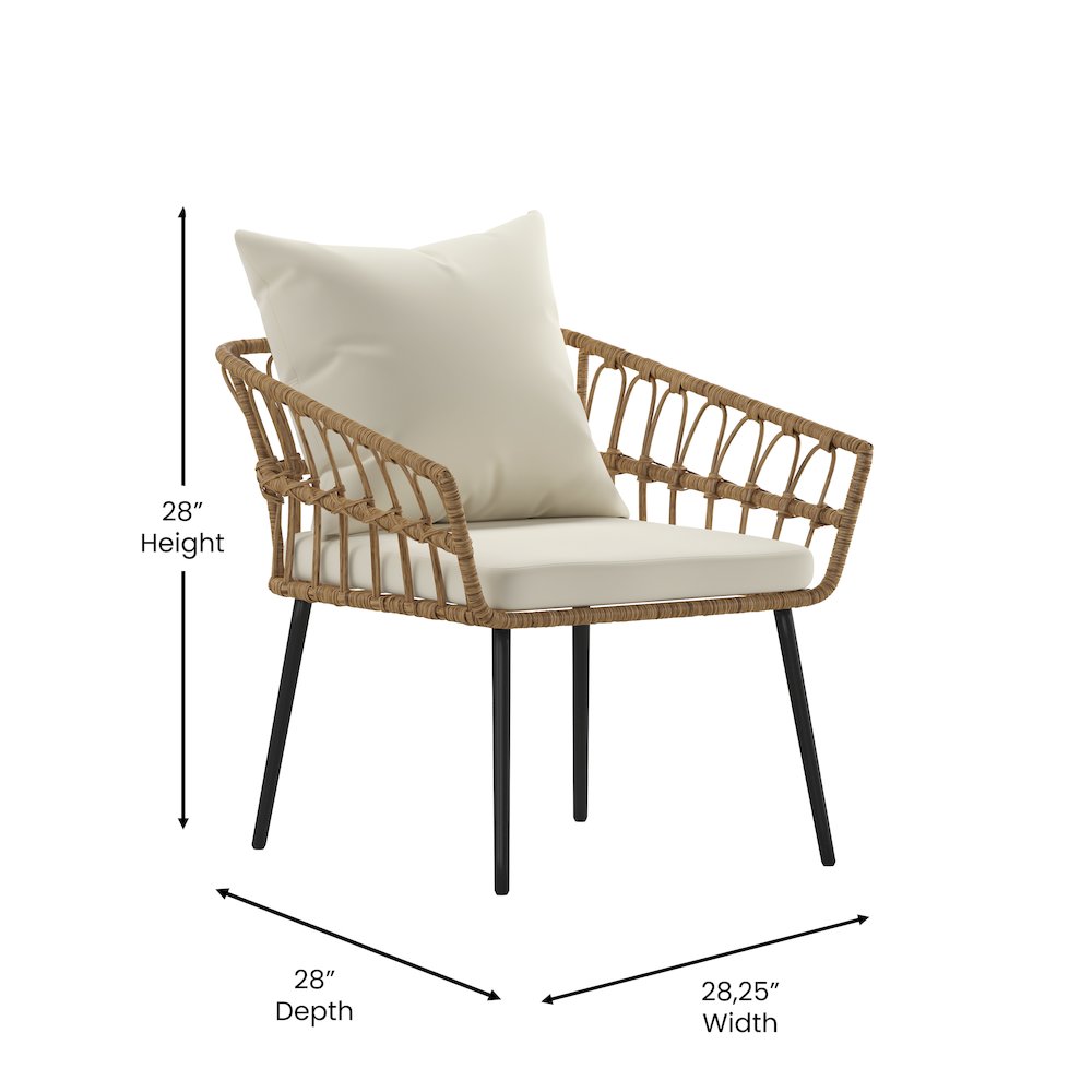 4 Piece Rope Patio Conversation Set with Coffee Table and Cushions, Natural