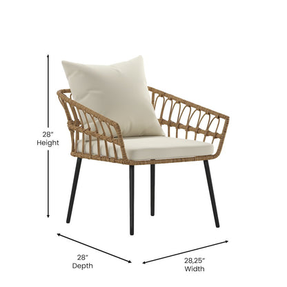 4 Piece Rope Patio Conversation Set with Coffee Table and Cushions, Natural