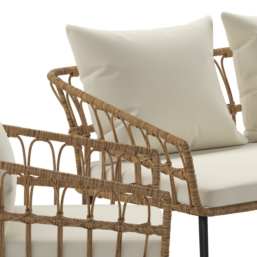 4 Piece Rope Patio Conversation Set with Coffee Table and Cushions, Natural