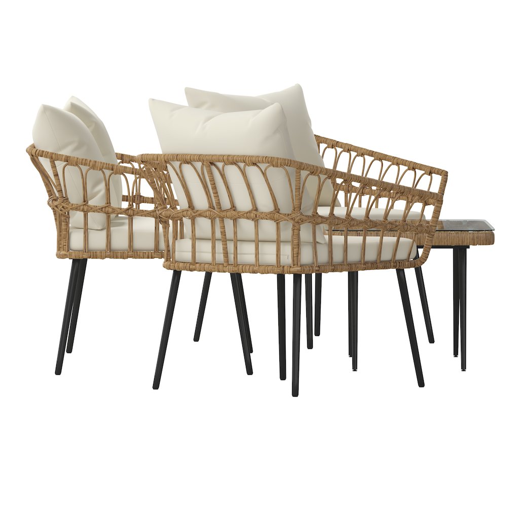 4 Piece Rope Patio Conversation Set with Coffee Table and Cushions, Natural