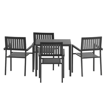 5 Piece Table and Chairs with Black Poly Resin Slatted Backs and Seats