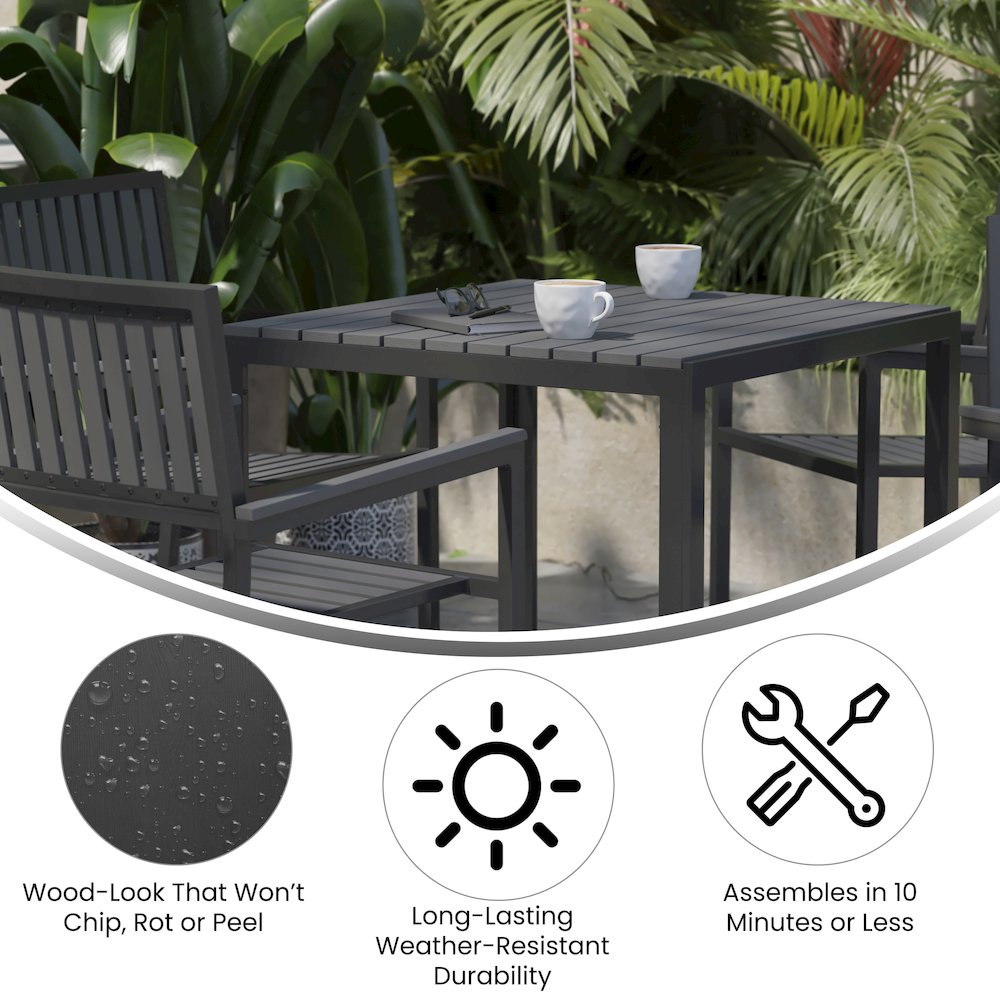 5 Piece Table and Chairs with Black Poly Resin Slatted Backs and Seats