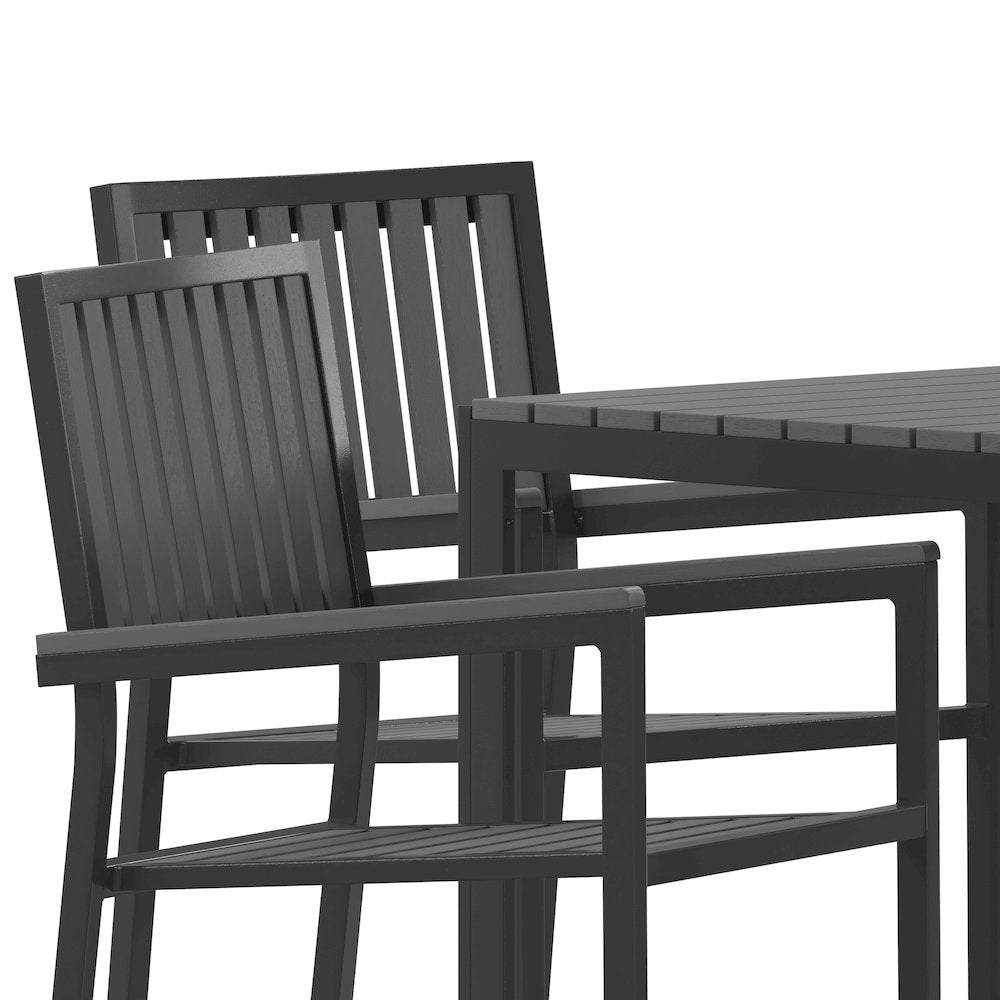 5 Piece Table and Chairs with Black Poly Resin Slatted Backs and Seats