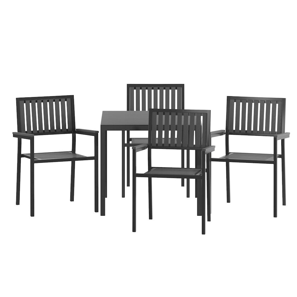 5 Piece Table and Chairs with Black Poly Resin Slatted Backs and Seats