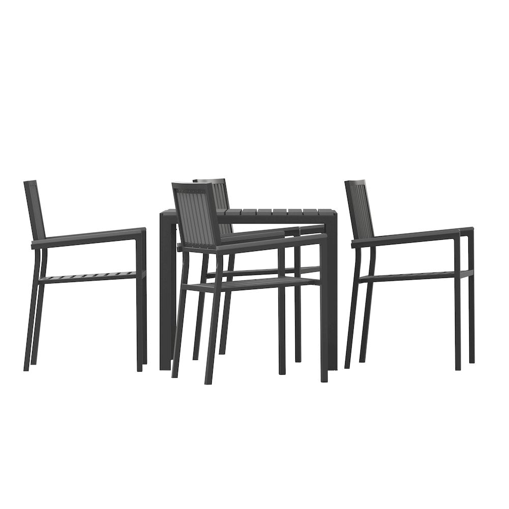 5 Piece Table and Chairs with Black Poly Resin Slatted Backs and Seats