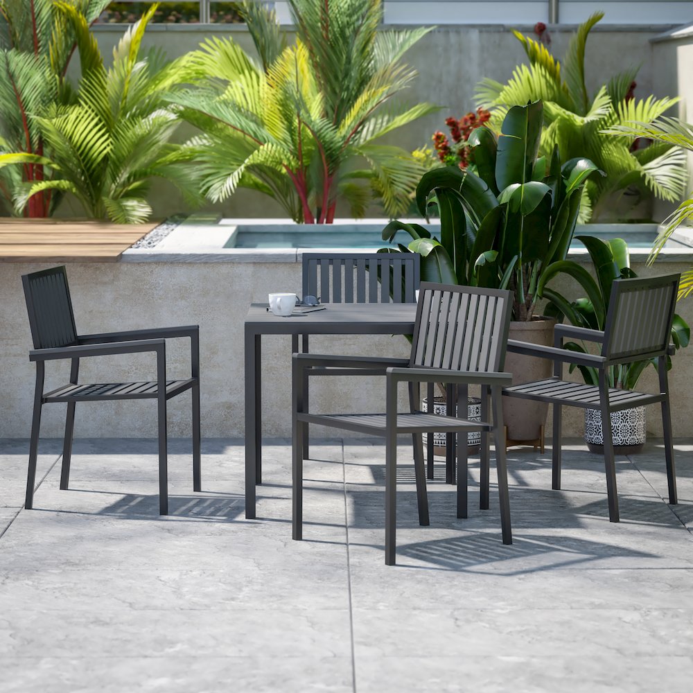 5 Piece Table and Chairs with Black Poly Resin Slatted Backs and Seats