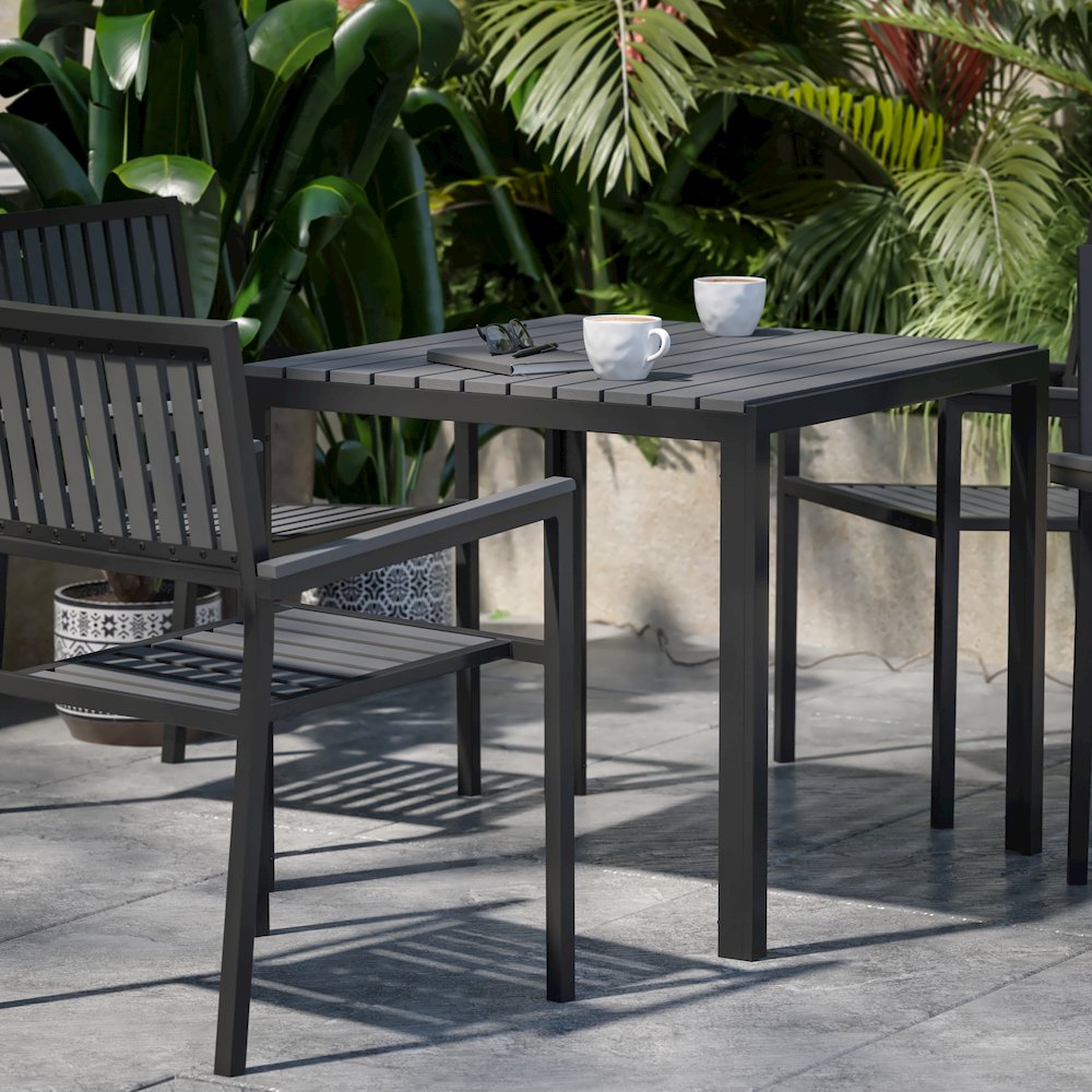 5 Piece Table and Chairs with Black Poly Resin Slatted Backs and Seats
