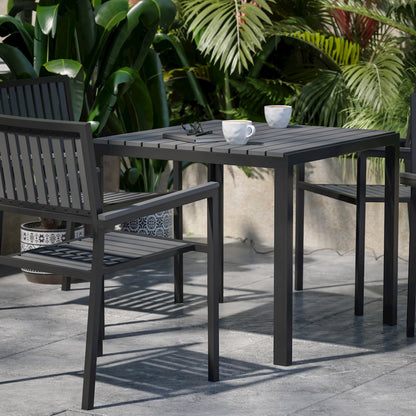 5 Piece Table and Chairs with Black Poly Resin Slatted Backs and Seats