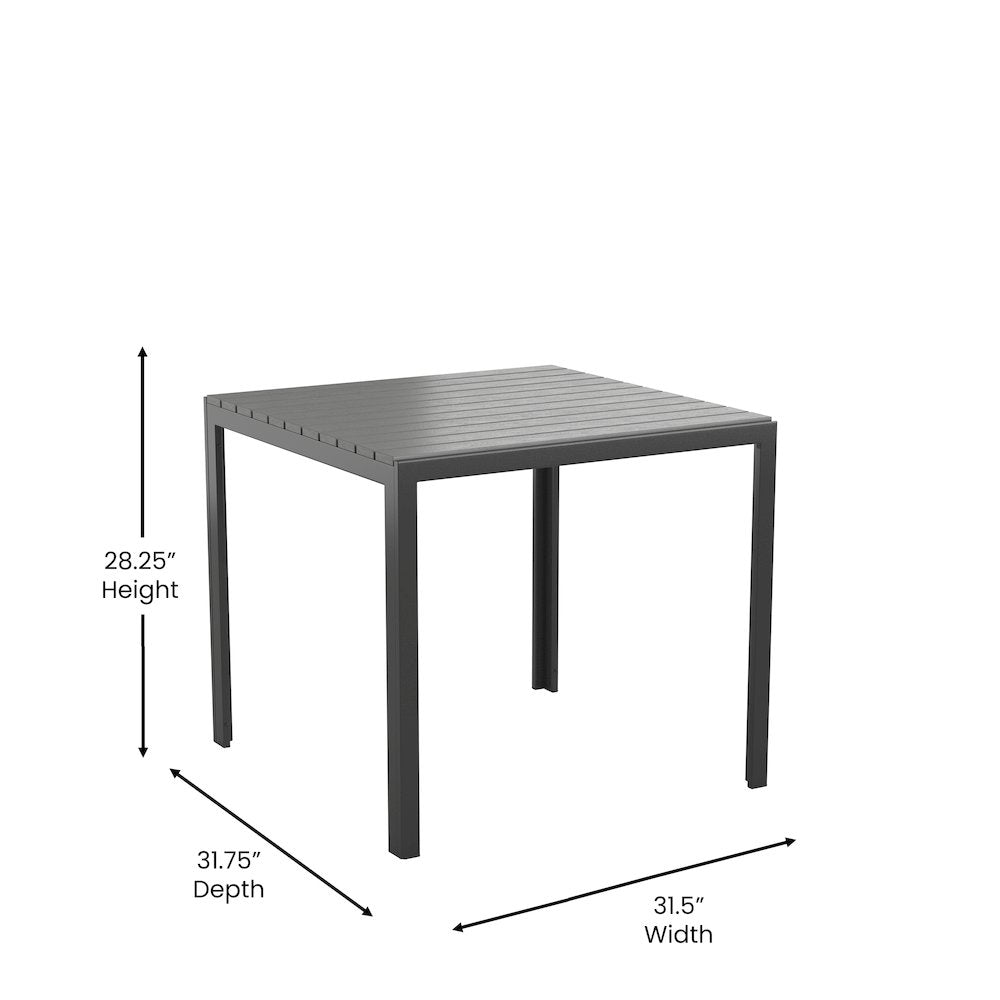 Black Steel Patio Dining Table for 4 with Black Poly Resin Slatted Top