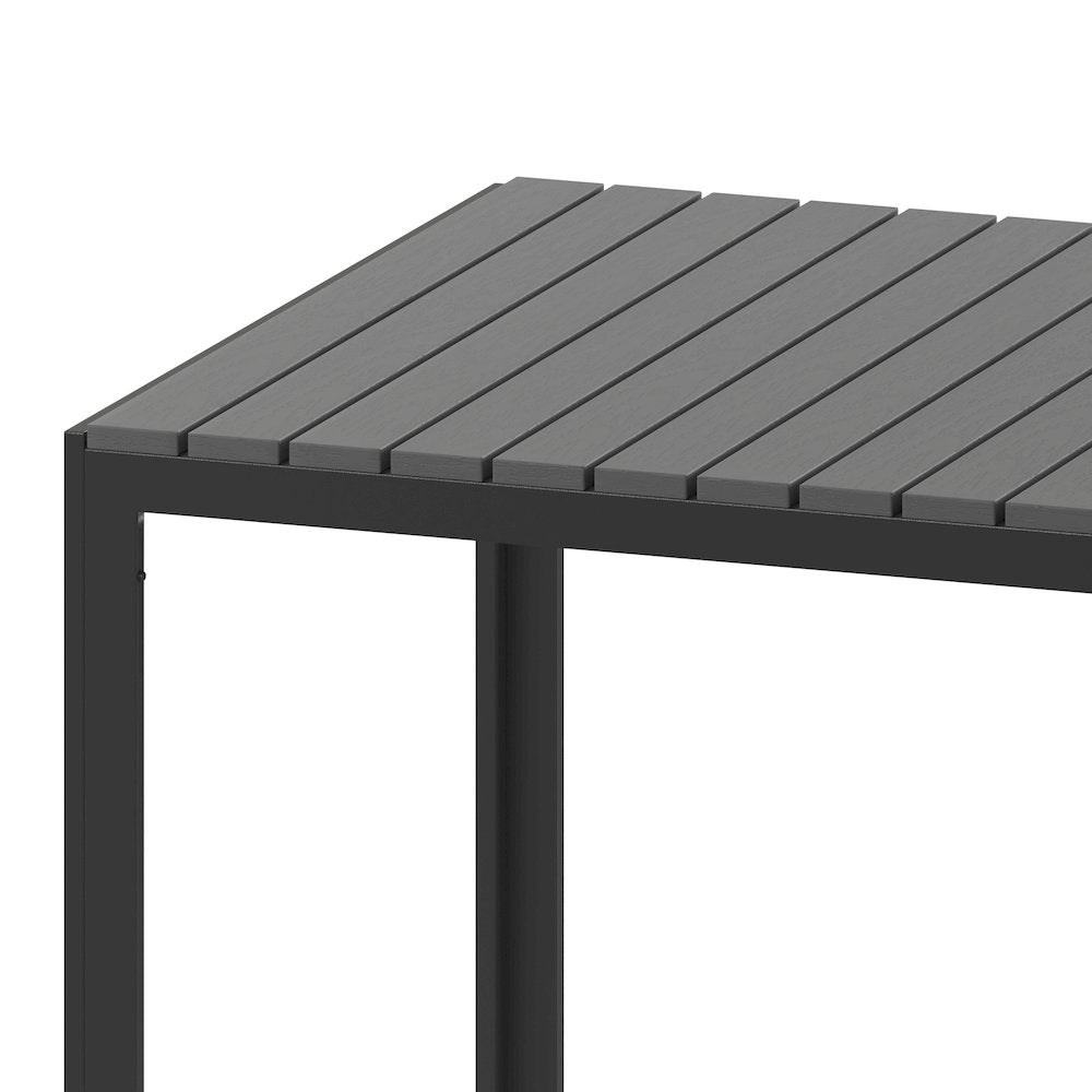 Black Steel Patio Dining Table for 4 with Black Poly Resin Slatted Top