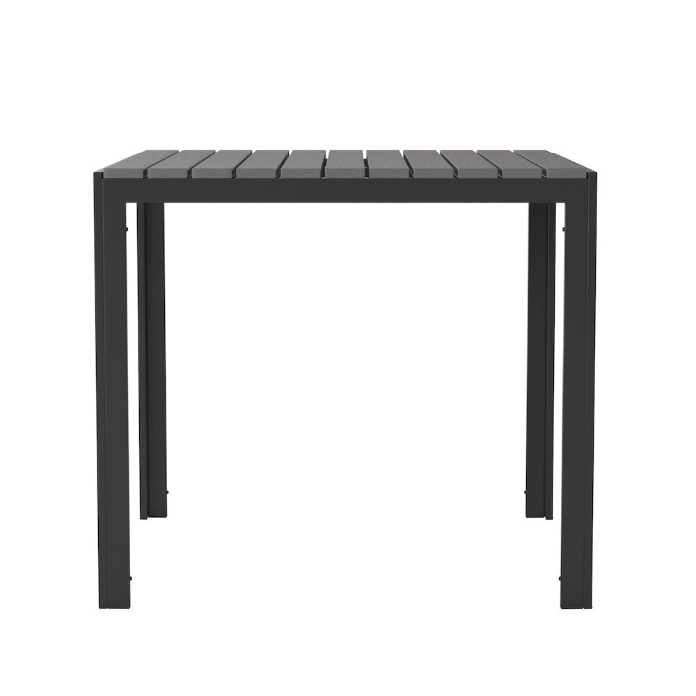 Black Steel Patio Dining Table for 4 with Black Poly Resin Slatted Top