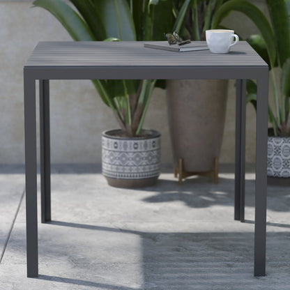 Black Steel Patio Dining Table for 4 with Black Poly Resin Slatted Top