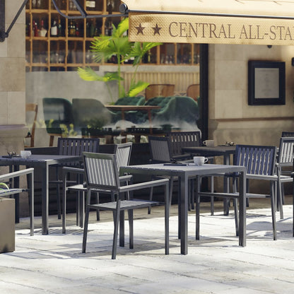 Black Steel Patio Dining Table for 4 with Black Poly Resin Slatted Top