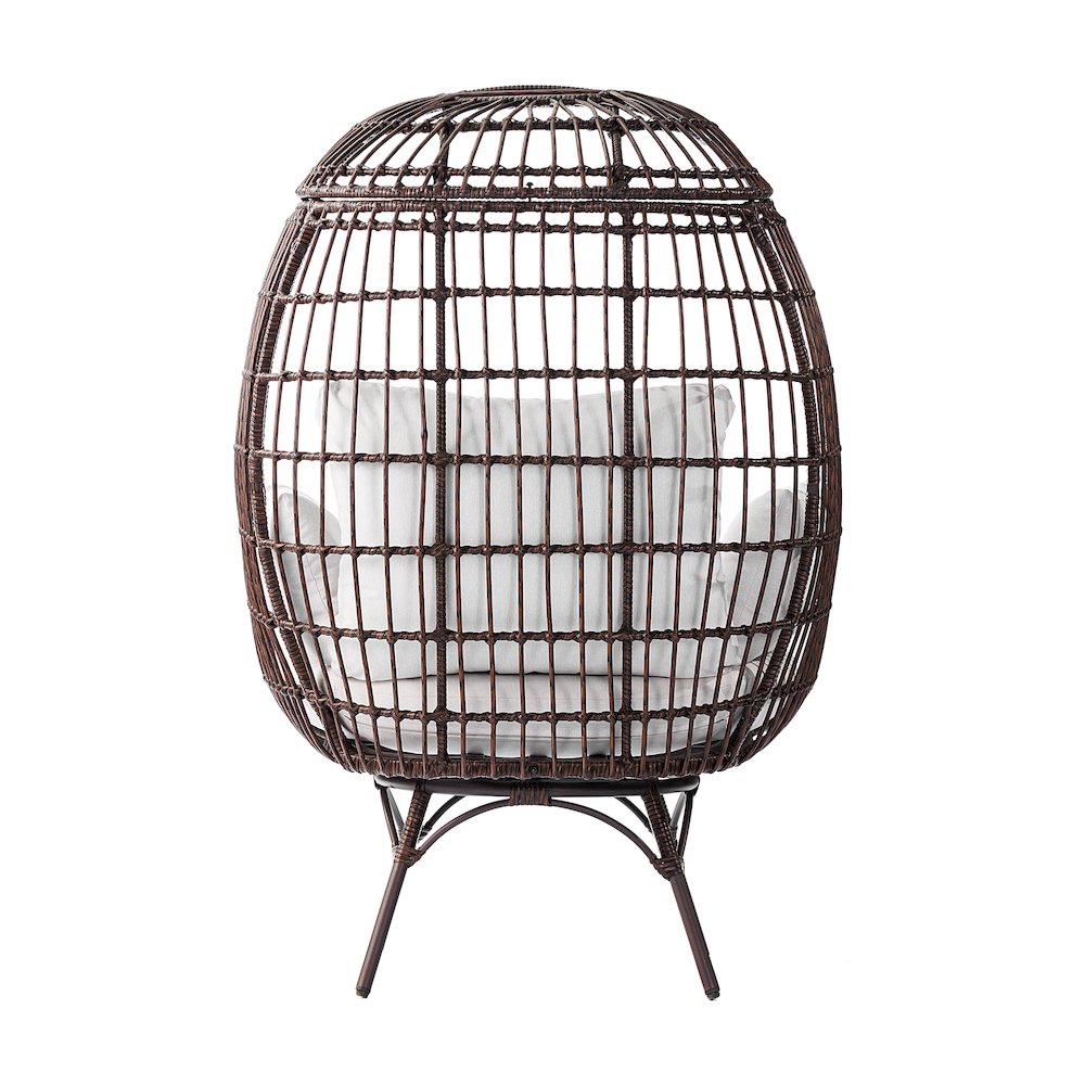 Oversized Wicker Egg Swivel Lounge Chair, Cream Cushions/Brown Frame