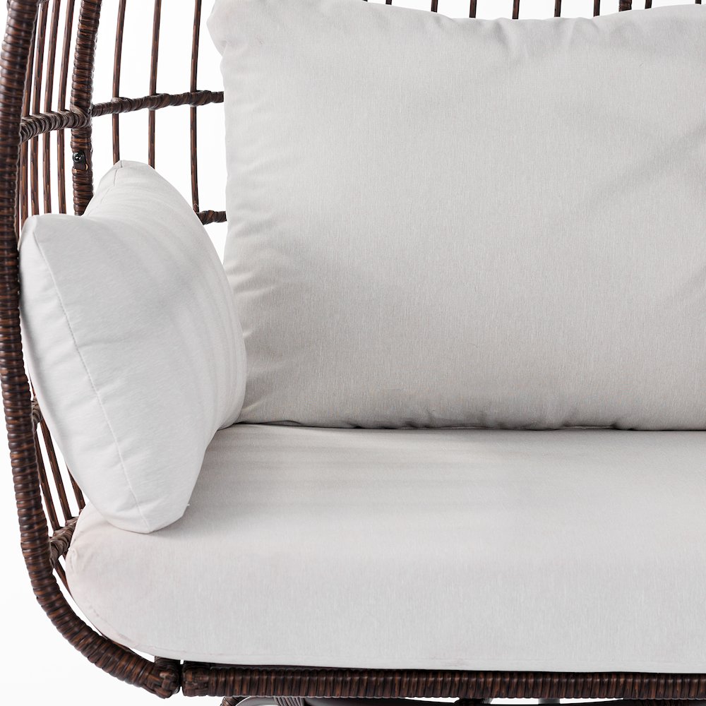 Oversized Wicker Egg Swivel Lounge Chair, Cream Cushions/Brown Frame