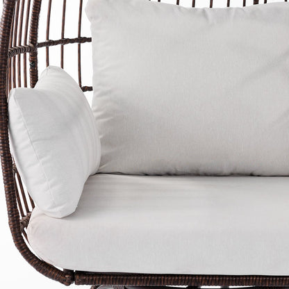 Oversized Wicker Egg Swivel Lounge Chair, Cream Cushions/Brown Frame
