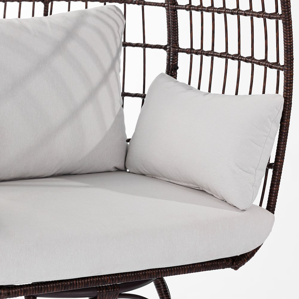 Oversized Wicker Egg Swivel Lounge Chair, Cream Cushions/Brown Frame