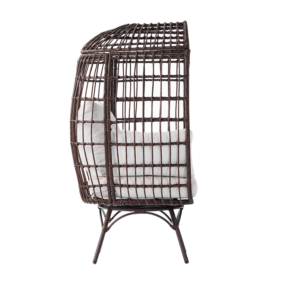 Oversized Wicker Egg Swivel Lounge Chair, Cream Cushions/Brown Frame