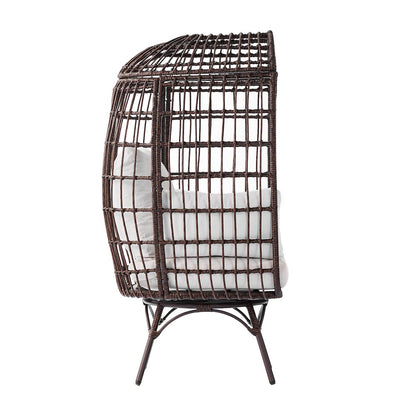 Oversized Wicker Egg Swivel Lounge Chair, Cream Cushions/Brown Frame