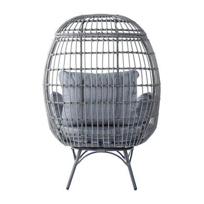 Oversized Wicker Egg Swivel Lounge Chair, Gray Cushions/Gray Frame