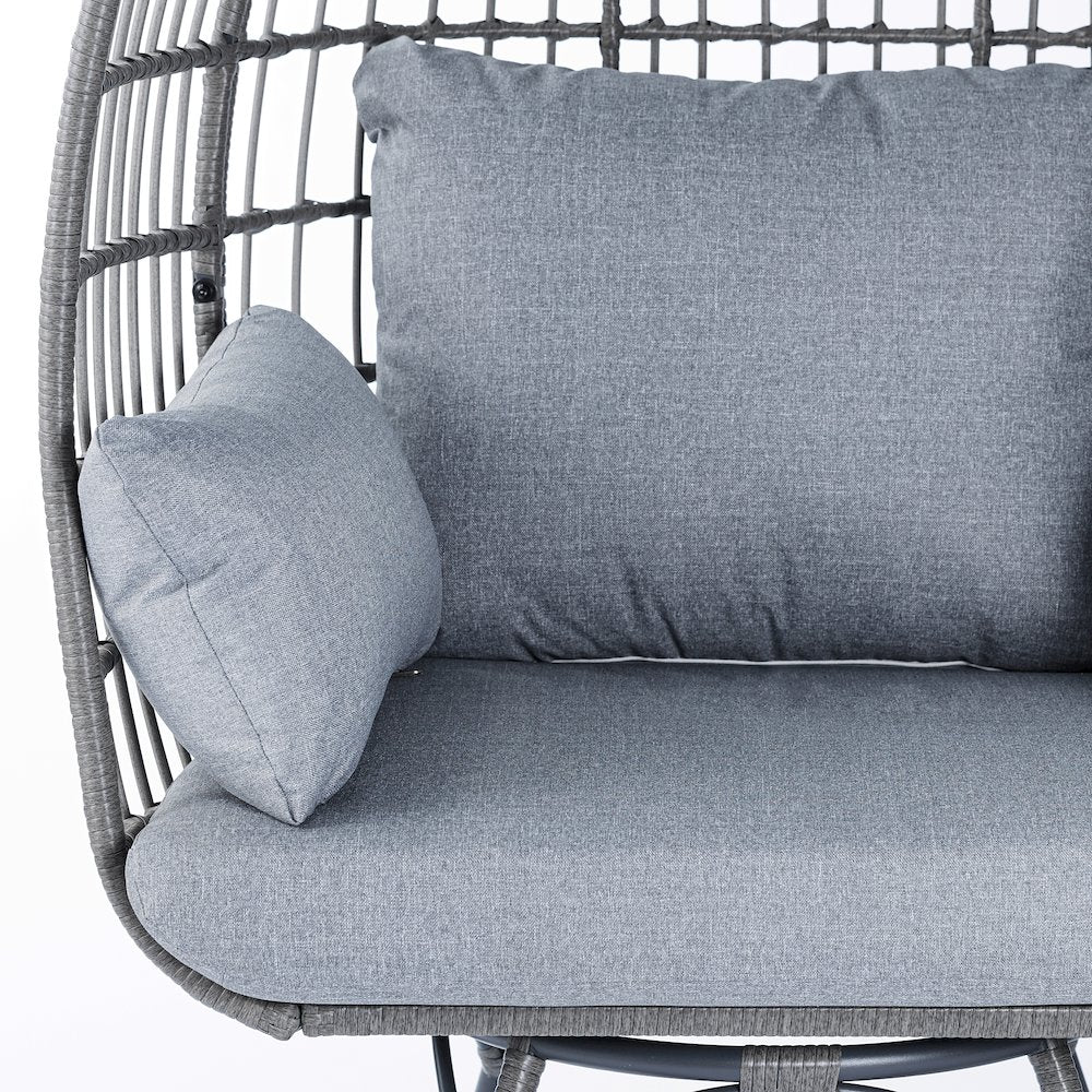 Oversized Wicker Egg Swivel Lounge Chair, Gray Cushions/Gray Frame