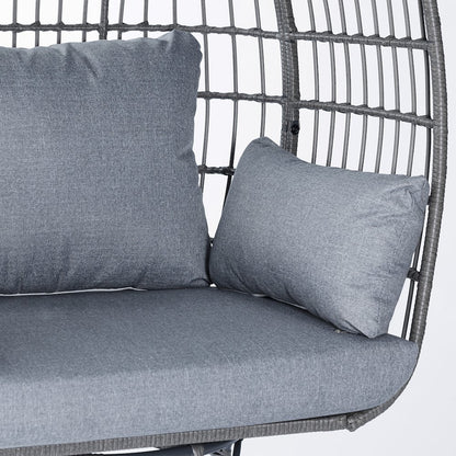 Oversized Wicker Egg Swivel Lounge Chair, Gray Cushions/Gray Frame