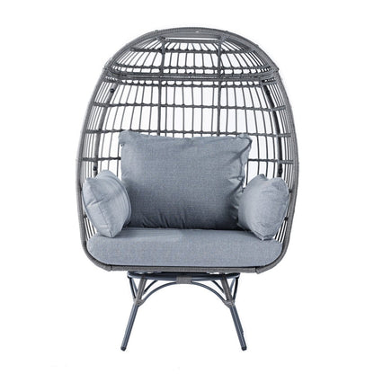 Oversized Wicker Egg Swivel Lounge Chair, Gray Cushions/Gray Frame