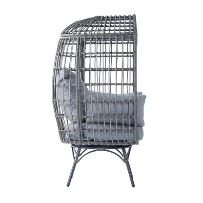 Oversized Wicker Egg Swivel Lounge Chair, Gray Cushions/Gray Frame
