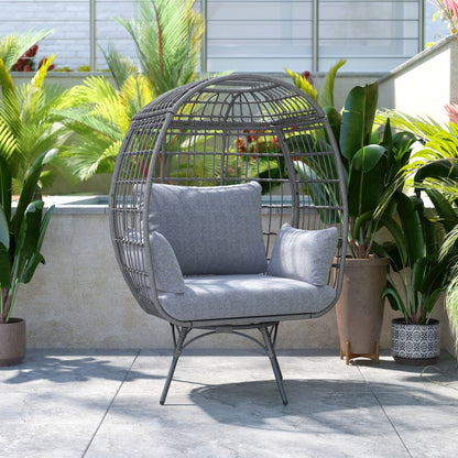 Oversized Wicker Egg Swivel Lounge Chair, Gray Cushions/Gray Frame