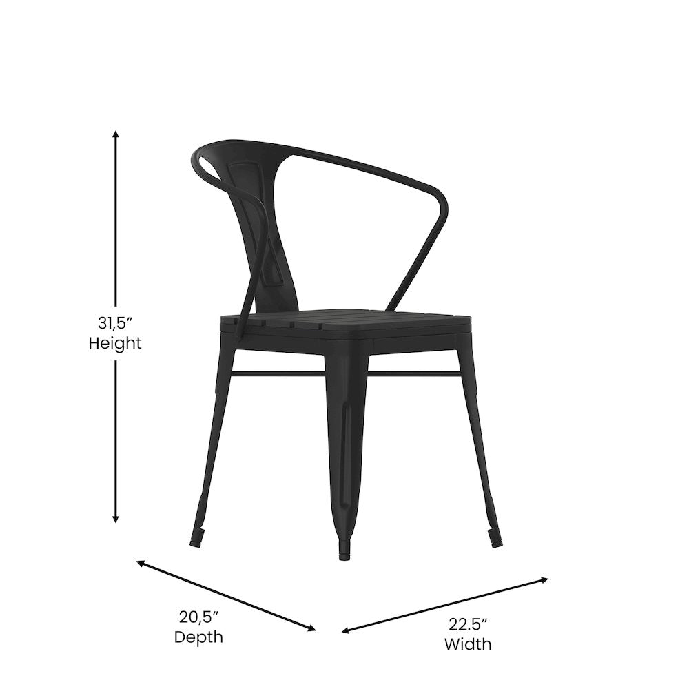 5 Piece Table and Chairs, 31.5" Table with Top, 4 Metal Chairs with Seats, Black