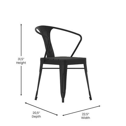 5 Piece Table and Chairs, 31.5" Table with Top, 4 Metal Chairs with Seats, Black