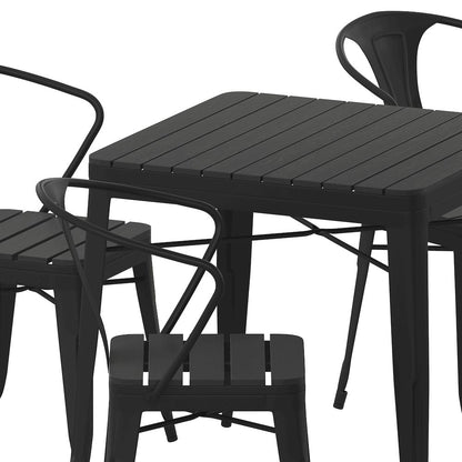 5 Piece Table and Chairs, 31.5" Table with Top, 4 Metal Chairs with Seats, Black